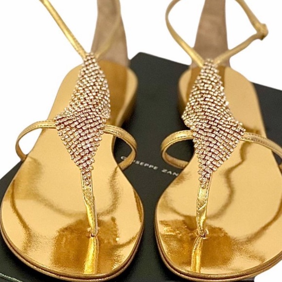 giuseppe zanotti NIB gold leather & crystal sandal - Picture 11 of 14